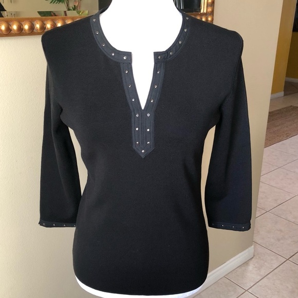 Sigrid Olsen Black Knit Studded Dress Top - Picture 1 of 7